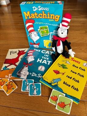 Dr. Seuss Bundle - 3 Books, Matching Game, 11” Cat In The Hat Plush